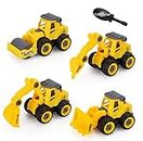 PRIME DEALS Construction Vehicles Set, 4 Pack DIY Take Apart Toys Construction Trucks with 1 Screwdriver Tools, Kids Building Cars Birthday for Boys Toddlers 3,4,5,6,7 Year Olds. Yellow