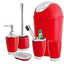 besaset Bathroom Accessories Set 6 Pieces Plastic Bathroom Accessories Toothbrush Holder, Rinse Cup, Soap Dish, Hand Sanitizer Bottle, Waste Bin, Toilet Brush with Holder (RED)