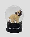 Kwirkworks Schneekugel "Shit Happens Mops" | Entzückendes Hundegeschenk, schmutziges Witzgeschenk, handbemalt, aus Glas und Polyharz, 11,4 x 7,9 cm, 425 g