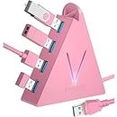 JoyReken 4-Port USB 3.0 Hub, FlyingVHUB Vertical Data USB Hub with 2 ft Extended Cable, for Mac, PC, Xbox One, PS4, PS5, iMac, Surface Pro, XPS, Laptop, Desktop, Flash Drive, Mobile HDD(Pink)