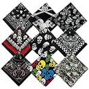 Hangnuo 9 Pack Skull Bandanas Cotton Headwraps Wristband 22" x 22" Sports Face Cover for Running Cycling Hiking Halloween and other holiday decoration