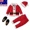 Christmas Baby Boy Girl Clothes Santa Claus Tops+Pants+Hat+Shoes Xmas Outfit AU