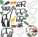 Marhaba traders 12 Pieces Tropical Leaf Cookie Cutter and Animals Cookie Cutter Hawaiian Palm Leaves Fondant Cutters Set Giraffe Elephant Lion Monkey DIY Craft Mold