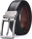Mens Reversible Leather Belt,  Leather Belts for Men 1.3" Wide with Rotated Buck