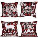 4 Pack Christmas Pillow Cover, Cotton Linen Throw Pillow Covers, Christmas Cushion Covers, 45 X 45 Cm Square Xmas Cushion Coversf for Sofa Bed Couch Cushions