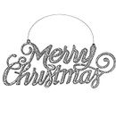 AKH® 1 cartello natalizio con scritta "Merry Christmas", 24,5 x 10 cm, filo metallico da appendere incluso, per albero di Natale, decorazione da parete, per interni ed esterni (argento)