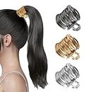 Ellxen 3 Stück hohe Pferdeschwanz Clips, Haarspangen aus Metall für verbesserte Frisur,modische Haar Accessoires,Haarkrallen Clips Haar accessoires Für Frauen Mädchen(Gold, Silber, Schwarz)