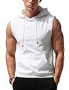 Babioboa Men's Hooded Tank Tops Sleeveless Workout Muscle Tee Fitness Bodybuilding T Shirts White