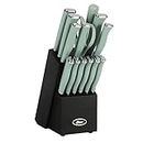 Oster Langmore 15 Piece Stainless Steel Cutlery Knife Block Set W/Black Box – Moss Blue