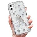 ECZOIL Compatible for iPhone 11 Case with Letter,Cute Glitter 3D K Initial Diamond Clear Personalized Pattern Aesthetic Kawaii Transparent Sparkly Phone Case for Teen Girls Women-A