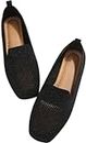Women's Comfortable Arch Support Non-Slip Flat Shoes, Large Size Mesh Womens Lightweight Breathable Knit Square Toe Flats. (Black, 40)