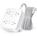 Surge Protector Power Strip - 8 Outlets with 4 USB Charging Ports, Multi Plug Outlet Extender, 5Ft Braided Extension Cord, Flat Plug Wall Mount Desk USB Charging Station for Home Office ETL