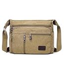 MOMISY Canvas Sling Cross Body Bag Travel Side Bag Office Messenger Bag Business Bag Multi Pocket Shoulder Bag Money Bag for Adults, Men and Women (Khaki)