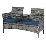 PatLoom Outdoor Patio Loveseat Set with Coffee & Cushions, 2-Seat Wicker for Rattan, Garden, Lawn Weather Resistant