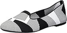 Skechers Women's Cleo-Sherlock-Engineered Knit Loafer Skimmer Ballet Flat, Black/White, 8.5 US