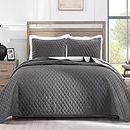 Exclusivo Mezcla Ultrasonic Reversible Full Queen Quilt Bedding Set with Pillow Shams, Lightweight Quilts Queen Size, Soft Bedspreads Bed Coverlets for All Seasons - (Grey, 90"x96")