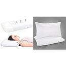 MY ARMOR Memory Foam Pillow Queen Size, Orthopedic Pillow | 22x14x4 ES | Without Cover, White & MY ARMOR Height Adjustable Pillow Set of 2 for Sleeping - 16x24 ES, White