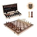 15 Inches Chess Set Wooden Chess Board Magnetic Chess Sets for Adults & Kids Portable Travel Chess Set Checkers Board Game with 2 Extra Queens