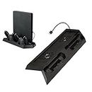 3 in 1 Playstation 4 PS4 & Slim Controller Console Vertical Charger Stand Dock with Cooling Fan and USB Hub
