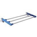 Dhani Creations Mild Steel Wall Mounted Folding Adjustable Clothes Laundry Drying Rack 3 Pipe X 2 Feet/24 inches (Blue)(Alloy Steel)