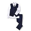 Yuanlu 4 Piece Boys' Suits Set with Vest Shirt Tie and Pants Blue Size 8