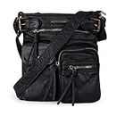 Montana West Multi Pocket Crossbody Purse for Women Shoulder Bag Ultra Soft Washed Vegan Leather Travel Bag,MWC-046BK