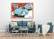 VERRE ART Printed Framed Canvas Painting for Home Decor Office Wall Studio Wall Living Room Decoration (60x45inch Wooden Floater) - Vw Beetle - Fusca