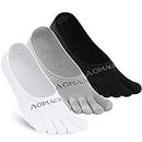 aomagic Toe Socks No-Show for Women Men Running Five Fingers Athletic Invisible Liner Socks, Moisture Wicking, 3 Pairs/Black,white,grey- No Show, Medium