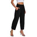 Womens Capri Yoga Pants Wide Leg Loose Comfy Lounge Capris with Pockets, Black(c), XX-Large