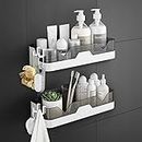 WeshyiGo 2-Pack Shower Caddy, Separable Shower Organizer with 4 Hooks, No Drilling Double Layer Shower Shelf, Used for Bathroom and Kitchen (Grey)