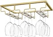 INDIAN DECOR. 38028 Wine Glass Hanger Rack Under Cabinet Stemware Wine Glass Holder Storage Hanger for Bar Kitchen Cabinet (3 Rows) - Golden Color.
