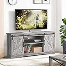 Idealhouse TV Stand for 65" Television, Modern Farmhouse Sliding Barn Door TV Stand, 58" Entertainment Center TV Console, Home Living Room Storage Table with Movable Shelf (Stone Grey)