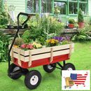 Outdoor Pulling Garden Cart Wagon with Wood Railing