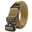 Fairwin Tactical Rigger Belt, 1.7” Nylon Webbing Belt with V-ring Heavy-Duty Quick-Release Buckle (Brown, S(Waist 30''-36''Width 1.7''))