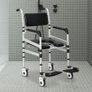 Transport Shower Chair 3 in 1 Bedside Commode Wheelchair Rolling Senior 250 lbs