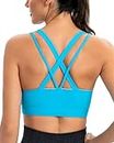 RUNNING GIRL Sports Bra for Women, Medium-High Support Criss-Cross Back Strappy Padded Sports Bras Supportive Workout Tops, 1-brilliant Blue, 40D