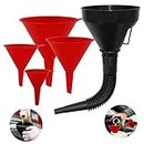 5 Pcs Plastic Fuel Funnels for Automotive Use, Wide Mouth Flexible Oil Funnel with Hose for Gas Transfer
