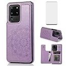 Asuwish Phone Case for Samsung Galaxy S20 Ultra Glaxay S20ultra 5G with Screen Protector and Wallet Cover Leather Flip Credit Card Holder Stand Cell Gaxaly 20S S 20 A20 20ultra G5 Women Men Purple
