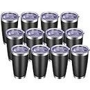 VEGOND 20oz Tumbler with Lid and Straw Stainless Steel Tumbler Cup Bulk Vacuum Insulated Double Wall Travel Coffee Mug Powder Coated Coffee Cup, Black 12 Pack