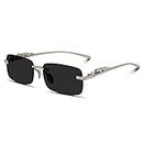 ZORATO mc stan googles Rimless Sunglasses Retro Vintage Gold Frame Rectangular UV400 Protected Sunglasses (Black Gray)