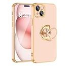 Fingic iPhone 15 Phone Case[with 360° Ring Holder][Support Magnetic Car Mount] Cute Kickstand Slim for Women Girly Nonslip Soft TPU Rugged Bumper Protective Phone Case for iPhone 15,6.1"Rose Gold,2023