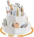 Amazon Brand – Umi Rotating Desk Organizer Pen Pencil Holder with 9 Slot 360° Desktop Organizer for Office Supplies Stationery Staplers Clips Sticky Notes Remote Mobile Holder Visiting Card - White