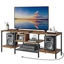 HOOBRO TV Stand with Power Outlets to 65 Inches, TV Console Table with Storage Shelves Cabinet, Industrial TV Bench, Media Entertainment Center for Living Room Bedroom, Rustic Brown and Black BF40DS01