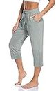 TARSE Yoga Pants for Women Plus Size Capri Pants Pockets Stretch Loose Capris Casual Sport Activewears Sweatpants (Heather LightGray,3XL)