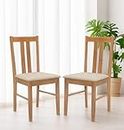 Hallowood Furniture Aston Dining Chair Set of 2, Light Oak Solid Wooden Dining Chairs with Fabric Seat Pads, Kitchen Chairs for Home & Café, Modern Kitchen Furniture (Warm Cream)