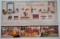 Anuncio impreso de muebles Bassett original vintage años 60 mesas VA MCM sillas gelatina EE. UU.