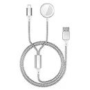 ZORBES® 2-in-1 Smart Watch Charger for Apple Watch Charger for Apple Watch Se/6/5/4/3/2/1&for iPhone 14/13/12/11/Pro/Max/Xr/Xs/X/Airpods Series for Apple Watch Charger Cable Charging,3.3Ft,Silver