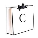 QLSKO Initial Gift Bag with Bow Ribbon Personalized Horizontal Paper Bag Monogrammed Birthday Gifts for Women Men (C-Medium)