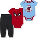 Newborn & Infant Red/Light Blue/Heather Black Spider-Man Little Wall Crawler 3-Piece Bodysuit Jogger Pants Set
