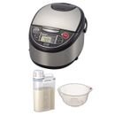 Tiger Stainless Steel Black Rice Cooker 10-Cup Rice Cooker w Rice Bin Bundle